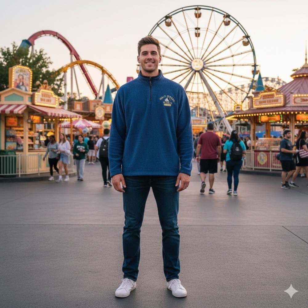 Vintage Walt Disney World Mens Size Large 1/4 Zip Pullover Fleece Blue Mickey